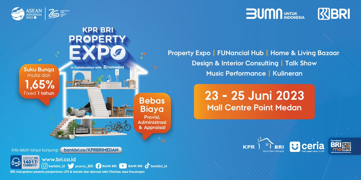 promo_BRI's tweet photo. Sobat #KPRBRI yang #CariRumah di Medan dan sekitar, nikmati penawaran suku bunga spesial di acara #KPRBRIPROPERTYEXPO https://t.co/3n9SJUEBMa
