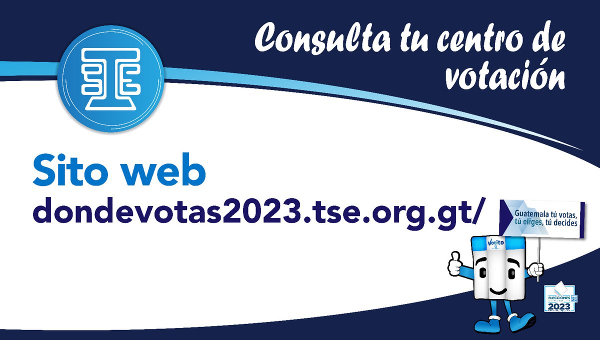 TSEGuatemala's tweet photo. Consulta tu centro de votación a través del sitio web 

➡️ https://t.co/M96vnYwIPE

¡Guatemala tú votas, tú eliges, tú decides!

#CaminoALasElecciones
#EleccionesGT2023 🗳️ https://t.co/KNZjtF3t57