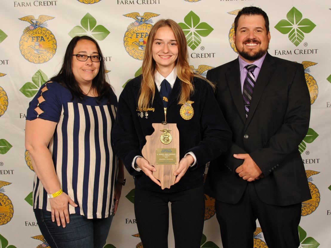 mtzffa's tweet photo. Today at State Convention, Kaitlyn was recognized as the winner in her SAE and went on stage. Then Nick and Kaitlyn, parents, and Mr Walker went to the state awards lunch. After lunch was State Degrees!  (Post those pics when we get them!) @MTZ_HSPrincipal @TRoundcount https://t.co/C8ll45AEKj