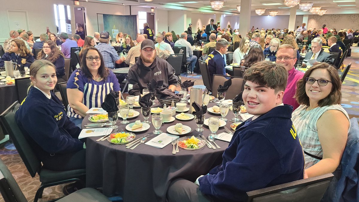 mtzffa's tweet photo. Today at State Convention, Kaitlyn was recognized as the winner in her SAE and went on stage. Then Nick and Kaitlyn, parents, and Mr Walker went to the state awards lunch. After lunch was State Degrees!  (Post those pics when we get them!) @MTZ_HSPrincipal @TRoundcount https://t.co/C8ll45AEKj