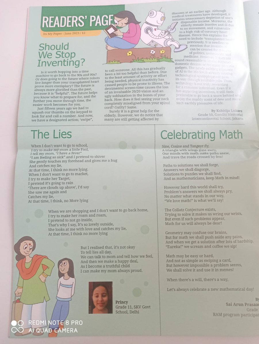 anjgsharma's tweet photo. You shine when your mentees shine!

Delighted to have another of my mentee Princy's (SKV Soami Nagar, Kalkaji) poem  get featured in  this month's edition of loved kids' newspaper #MyPaper.   

Happy to see my girls grow strength by strength.

@DelhiSmc @Aeshashah17 https://t.co/UoLtsIOwbR