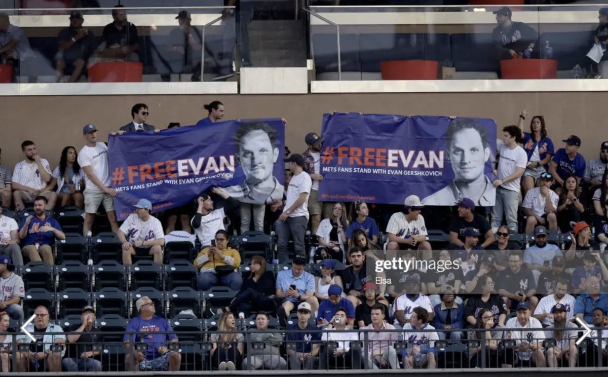 Last night, friends of Evan's unfurled a banner calling for his release at the Mets-Yankees game. Today marked 11 weeks since he was unjustly arrested. #FreeEvan #IStandWithEvan