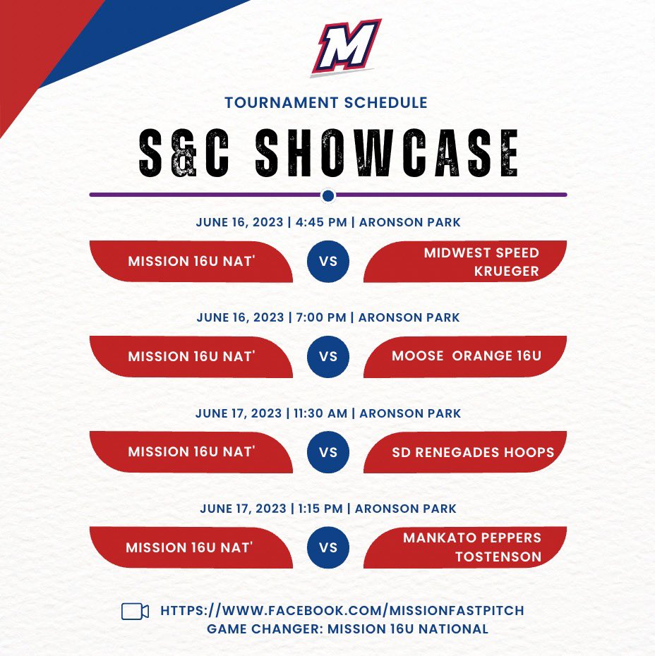 My schedule for the S&amp;C showcase this weekend! <a href="/Mission__FP/">Mission Fastpitch</a> <a href="/KristleWolcott/">Kristle Wolcott</a> <a href="/mavsbcoach/">Lori Meyer</a> <a href="/coleymarieries/">Coley Ries Welter</a> <a href="/GopherSoftball/">Minnesota Softball</a> <a href="/TommieSoftball/">St. Thomas Softball</a> <a href="/BethelRoyalsSB/">BethelRoyalsSB</a> <a href="/uwstoutsoftball/">UW Stout Softball</a>