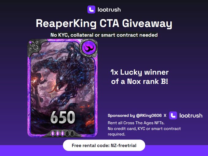 RKing0606's tweet photo. #CrossTheAges Official Ambassador ReaperKing ×#LootRush
今一番熱いBCG/TCGゲームで実用的なカードを #Giveaway します

🎁NOX Alternative グレードB 

✅TASK
-❤️&amp;RT
-Tag 2 friends
-Follow
@RKing0606
@LootRushGames
@CrossTheAges 

⏰〜6/22 23:59(JST)
✅LootRush https://t.co/VleQwoe939 https://t.co/Bb88lEyWrI