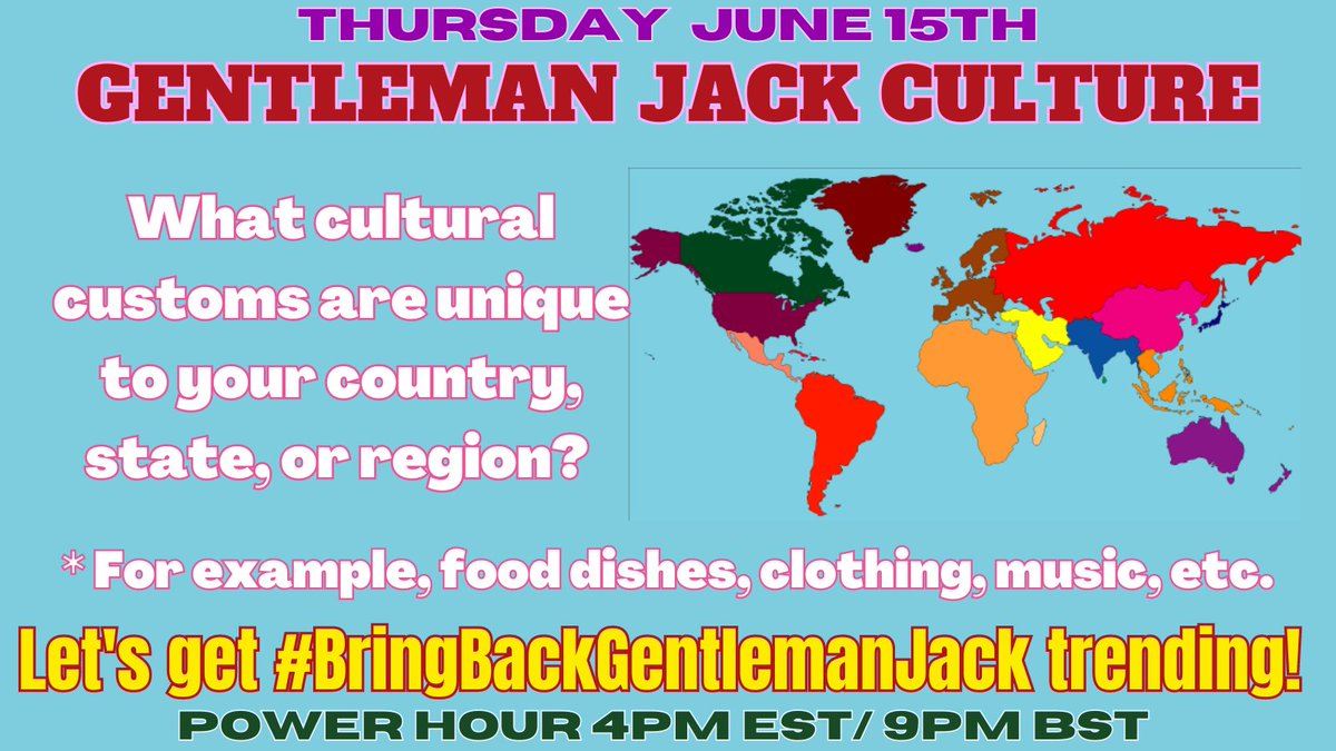 THURSDAY: Tell us what you love about your culture!

#BringBackGentlemanJack @BBC @LookoutPointTV @Peacock @NBCUniversal