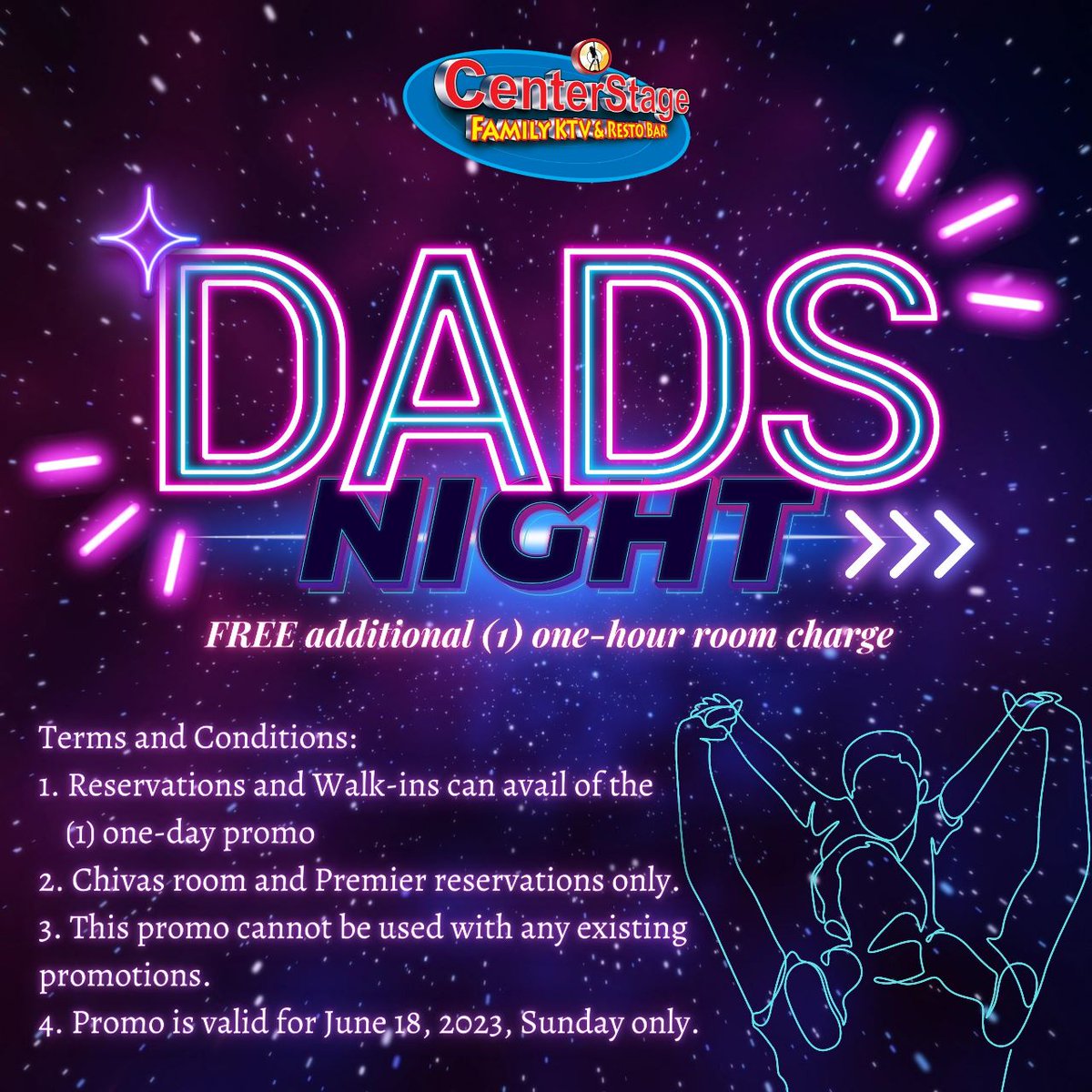 It's our dad's turn! Celebrate Father's Day at Centerstage KTV!🦸‍♂️✨🫰🏻

Terms and Conditions apply.

#CelebrateAtCenterstage #CenterstageFamilyKTV #CenterstageMOA #KTVmanila #KTVph #karaoke #karaokenights #karaokeparty #karaokeph #ktvnight #ktvnights #fathersday #FathersDay2023
