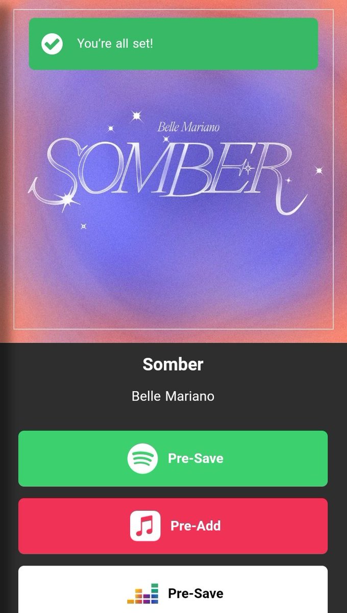 Nakapag pre-save naba ang lahat? 
We know that all of us are excited kaya naman habang nagaantay tayo ng new album ni belle let's stream daylight and Donny's album

Pre-save #BelleSomberAlbum on <a href="/Spotify/">Spotify</a> 🔗 orcd.co/somberbelle
<a href="/SpotifyPH/">Spotify Philippines</a>
#BelleMariano #DonBelle