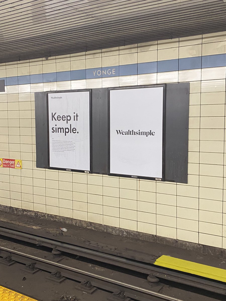 Such a happy commute to see Wealthsimple in the wild at Yonge and Bloor. Looking good <a href="/Wealthsimple/">Wealthsimple</a>. Client for life. Keep it simple! ✌🏾