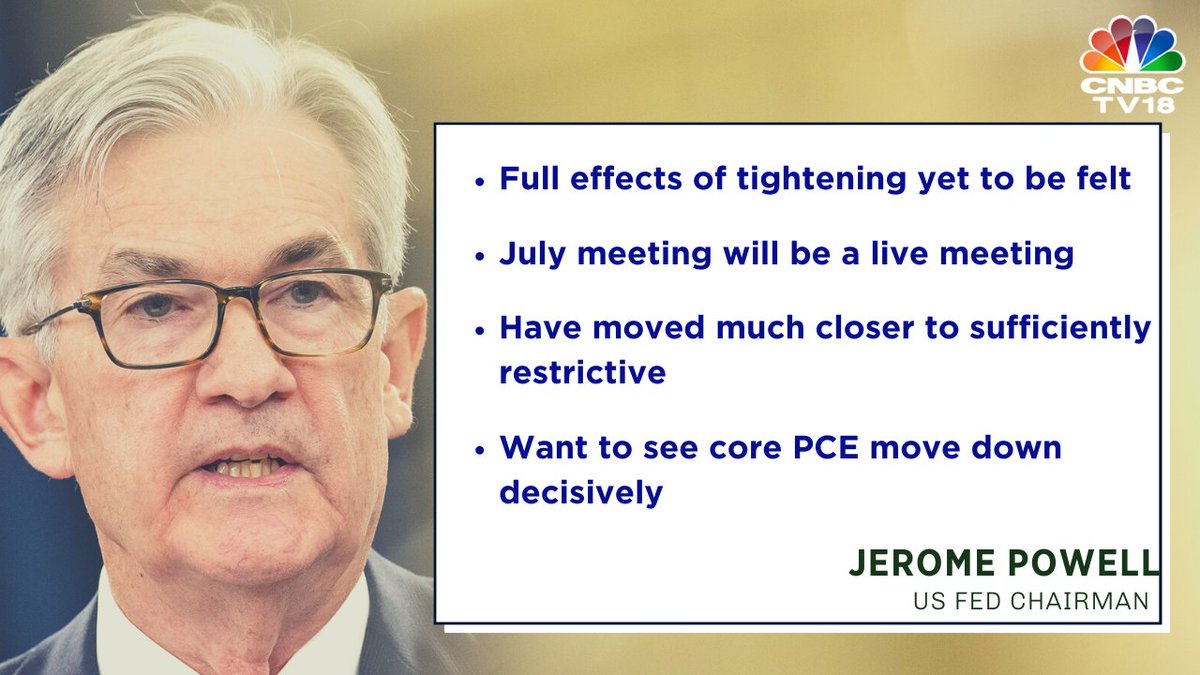 #FOMCMeetOutcome | Full effects of tightening yet to be felt. Want to see core PCE move down decisively, says #USFed Chairman, #JeromePowell