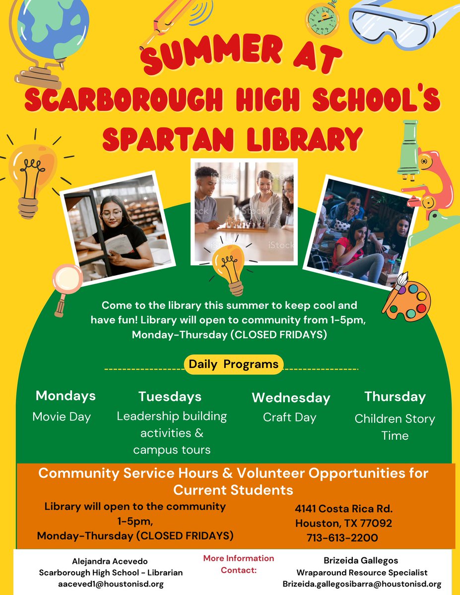 📌Community Event
<a href="/scarboroughHTX/">Scarborough High School World Language Magnet HISD</a> @HISDLibraryServ