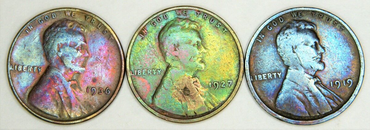 1936 P, 1927 P, 1919 P Lincoln Wheat Cent - 3 coin set - Rainbow Toned!
ebay.com/itm/4043321617…

#rarecoins #pennies #penny #oldcoins #uscoins #numismatics