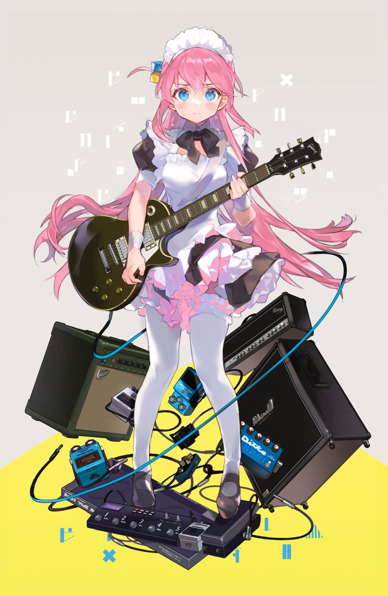 gotou hitori 1girl electric guitar guitar instrument gibson les paul solo pink hair  illustration images
