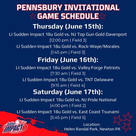 Here is my schedule for this weekend at the Pennsbury tournament in Newtown, PA.