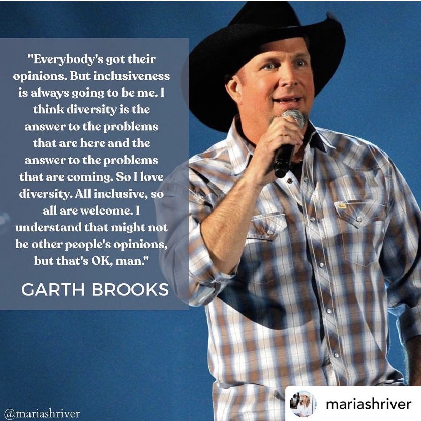 sherryquis's tweet photo. Came across this on @mariashriver’s Insta account. Until we respect and welcome #Diversity and #inclusivity into our lives, our Country will suffer and fail to move forward. We can do better people. @garthbrooks #movehumanityforward https://t.co/Gwc9nO253u