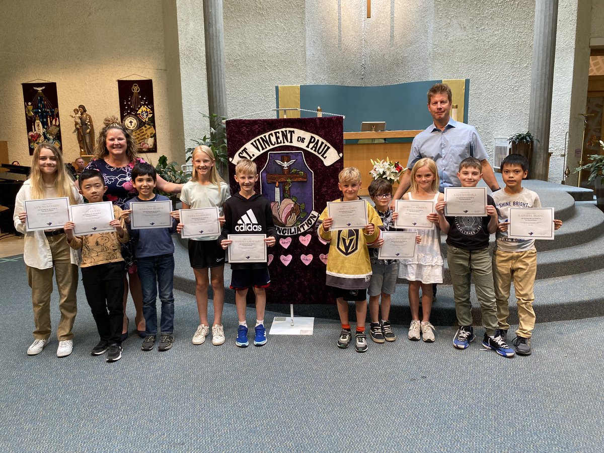 SVDP_CCSD's tweet photo. Today, we celebrate our year end mass at St Luke’s parish with Father Adrian.  We recognize some of our students that have received the Sacraments of Holy Eucharist, Reconciliation, and Confirmation.  We even had one staff to receive the Sacrament of Marriage this year. https://t.co/ONiB3j0rEC