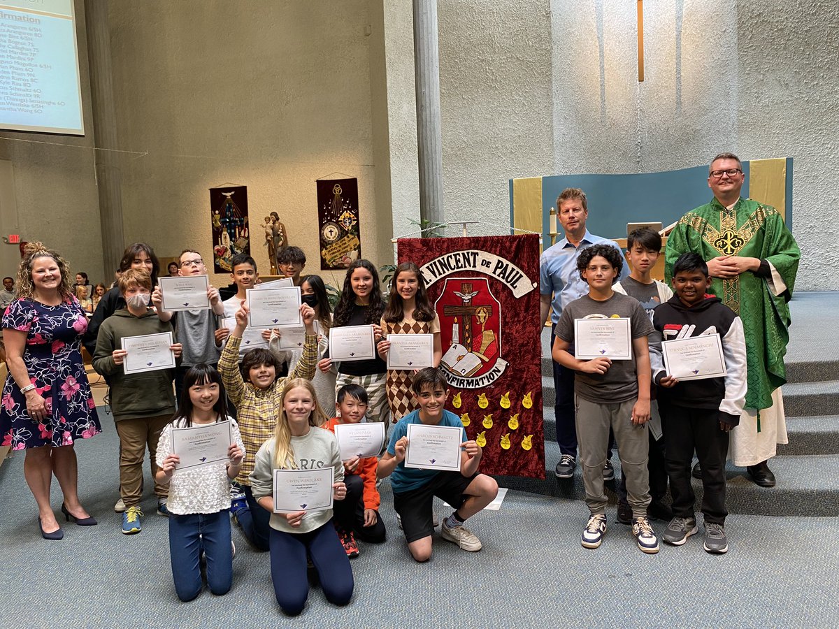 SVDP_CCSD's tweet photo. Today, we celebrate our year end mass at St Luke’s parish with Father Adrian.  We recognize some of our students that have received the Sacraments of Holy Eucharist, Reconciliation, and Confirmation.  We even had one staff to receive the Sacrament of Marriage this year. https://t.co/ONiB3j0rEC