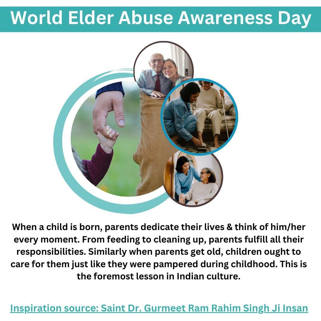 Following the teachings of Saint Gurmeet Ram Rahim Ji, millions of youth are heading towards bringing change in society. Under the BLESS initiative, they respect their parents & start their day by touching their parent's feet, taking their blessings. #WorldElderAbuseAwarenessDay