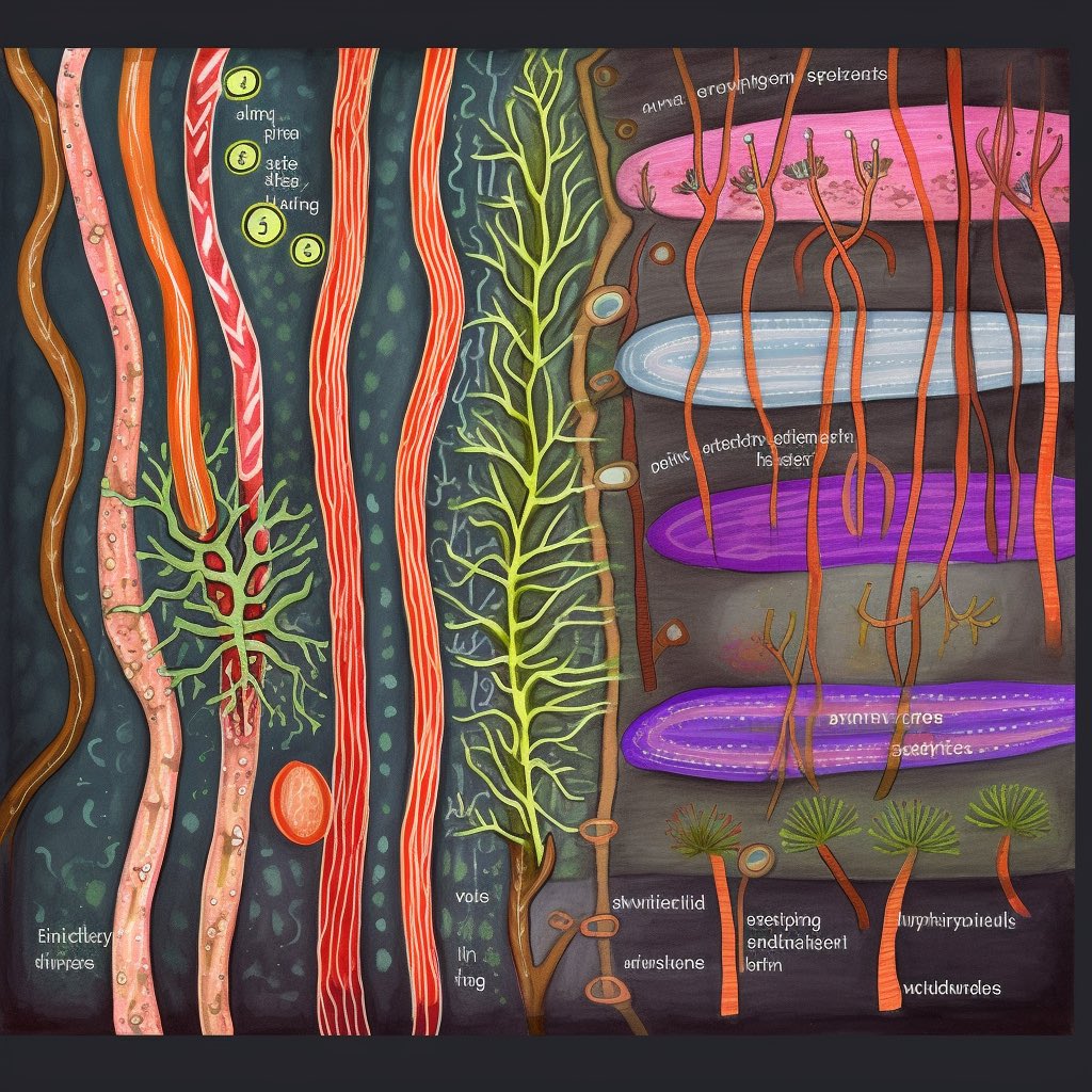 Plants and Mycorrhizal Fungi

Prompt in alt+txt.   I make my images by reimagining my original artwork via Midjourney generative ai art.   

#Midjourney #aiart #robotflowerworld #rfw #flowerface #flowerfaceart