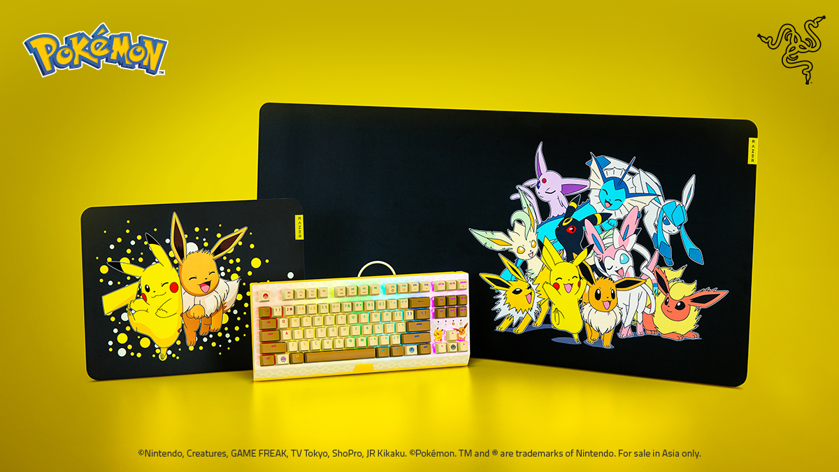Electrify your battlestation with our latest @Pokemon collection, featuring the Razer BlackWidow V3 TKL and Razer Gigantus V2. Inspired by Pikachu and Eevee, be the very best with these must-haves for every trainer: rzr.to/pokemon

*Available only in Taiwan, Hong Kong,…