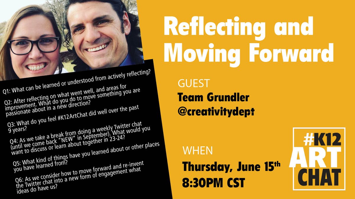 Matthew Grundler (@artguy76) on Twitter photo As good teachers do, #K12ArtChat will be reflecting tomorrow night. As we reflect on the chat and deciding how we move forward. Take a look at these questions then come join us for the last chat until Aug. <a href="/SchoolArts/">SchoolArts and Davis</a> <a href="/NAEA/">NAEA</a> <a href="/NAEAPreservice/">NAEA Preservice</a> <a href="/AdobeForEdu/">Adobe For Education</a> As good teachers do, #K12ArtChat will be reflecting tomorrow night. As we reflect on the chat and deciding how we move forward. Take a look at these questions then come join us for the last chat until Aug. <a href="/SchoolArts/">SchoolArts and Davis</a> <a href="/NAEA/">NAEA</a> <a href="/NAEAPreservice/">NAEA Preservice</a> <a href="/AdobeForEdu/">Adobe For Education</a>
