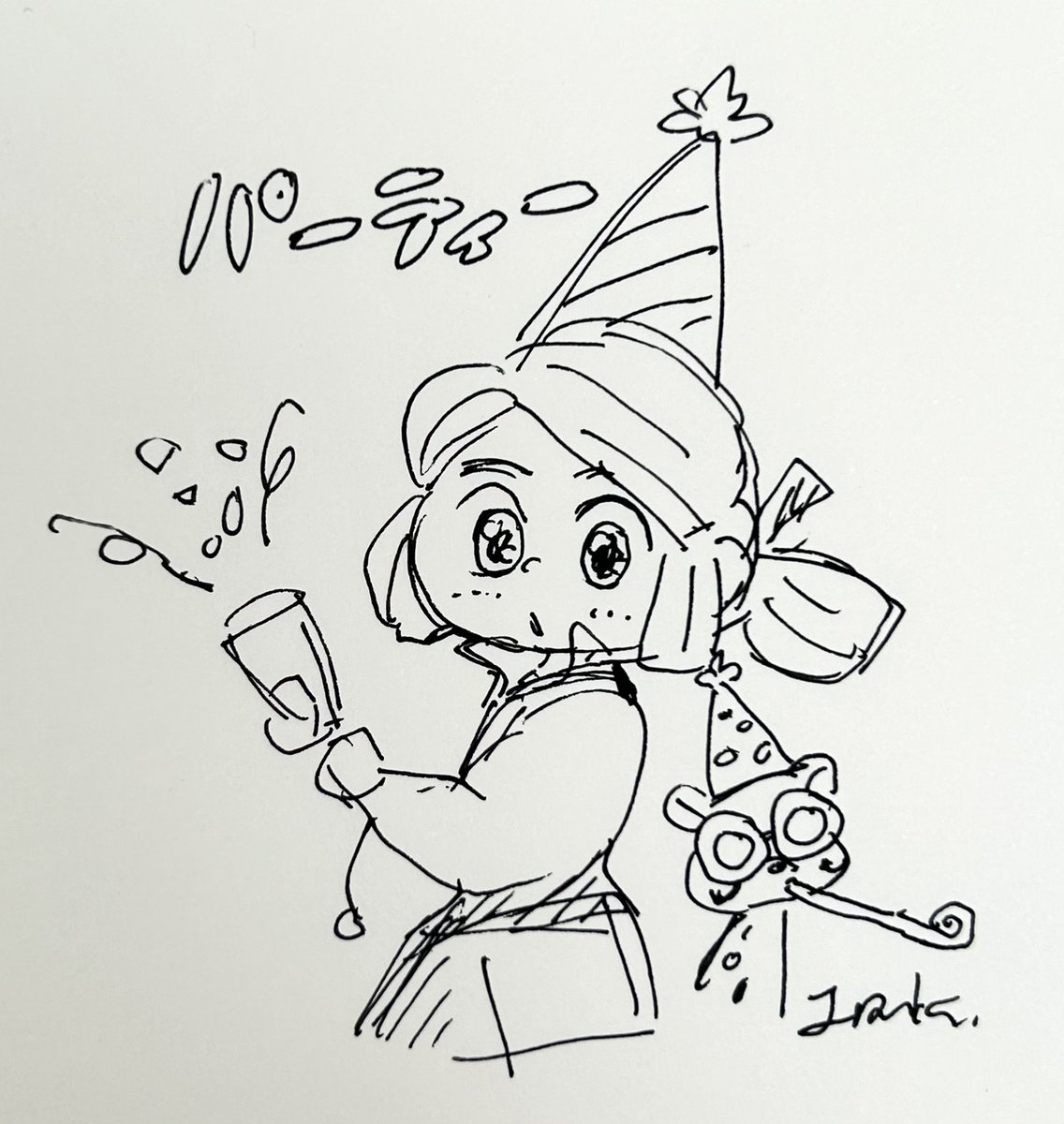 Likeありがとうございました! ジャンプとパーティ帽。落書き。   #アニメ宝島