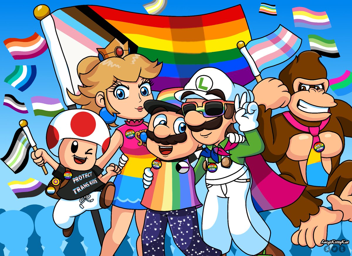 I might be late, but here's my contribution for this year's #PrideMonth 

#Mario #Luigi #Peach #Toad #DonkeyKong
#MarioMovie 
🩶🩷💙🤎🖤❤️🧡💛💚💙💜