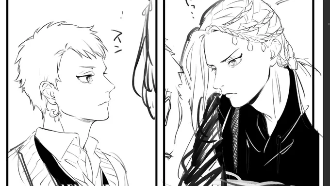 没🐍の左側🌞君なんです
にらめっこして同時に笑っちゃうんですけど、
二人とも勃起しててみたいな 入れたかったけど間が…
あ 入れたかったってのは漫画にです 