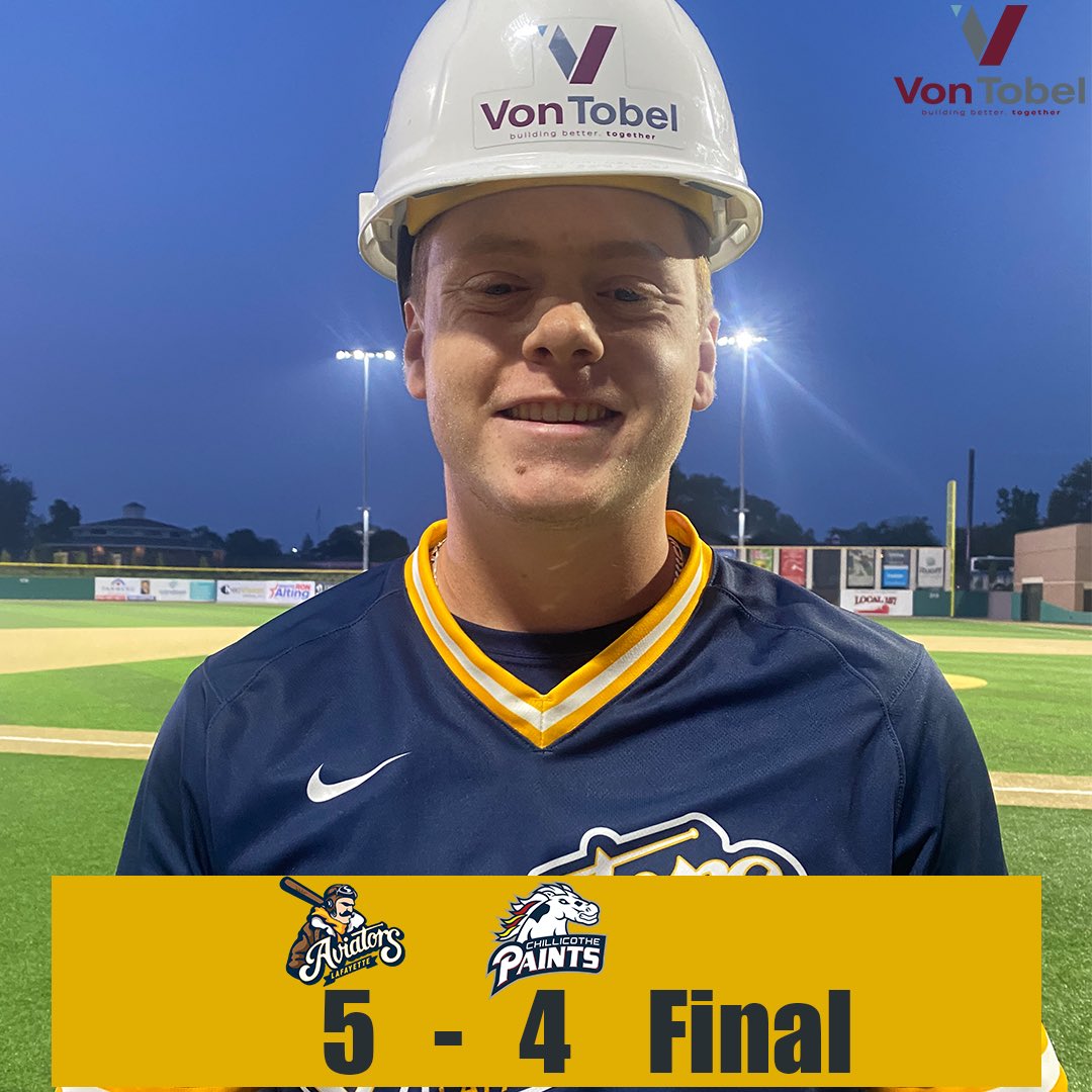 Lafayette_BSB's tweet photo. The Aviators are back in the WIN column!!! We hold off a furious Paints rally, finishing off a 5 - 4 VICTORY. 

Von Tobel player of the game Coley Stevens notched the victory by scattering 4 hits over 7 innings, while striking out 5 batters. 

#takeflight https://t.co/93P6r2nhAu