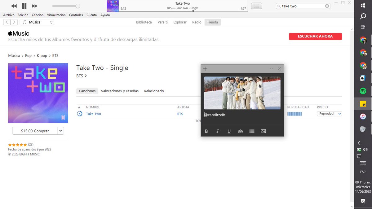 carolitzelb's tweet photo. @BTSiTunesMX @BTS_twt LISTOOOOO! Que permanezca donde pertenece 🔥
muchas gracias, @DianaAv41899880 y @MinTsuyachi, esta compra no sería posible sin su apoyo 🫶
TAKE TWO ON TOP
#TakeTwo1MX
#TakeTwo
#BTS10thAnniversary
@BTS_twt https://t.co/O3HG7WZp85