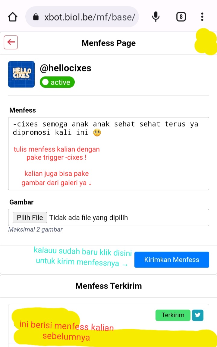 hellocixes's tweet image. Cara ngirim menfess terbaru di @hellocixes 📣

1. klik profil base, lalu masuk ke website/page yang ada di bio base 
( xbot.biol.be/mf/base/128510… )

2. Lalu kalian login aja twitter kalian masukin username&amp;amp; password acc kaliann 

3. selengkapnya bisa baca pict ^^