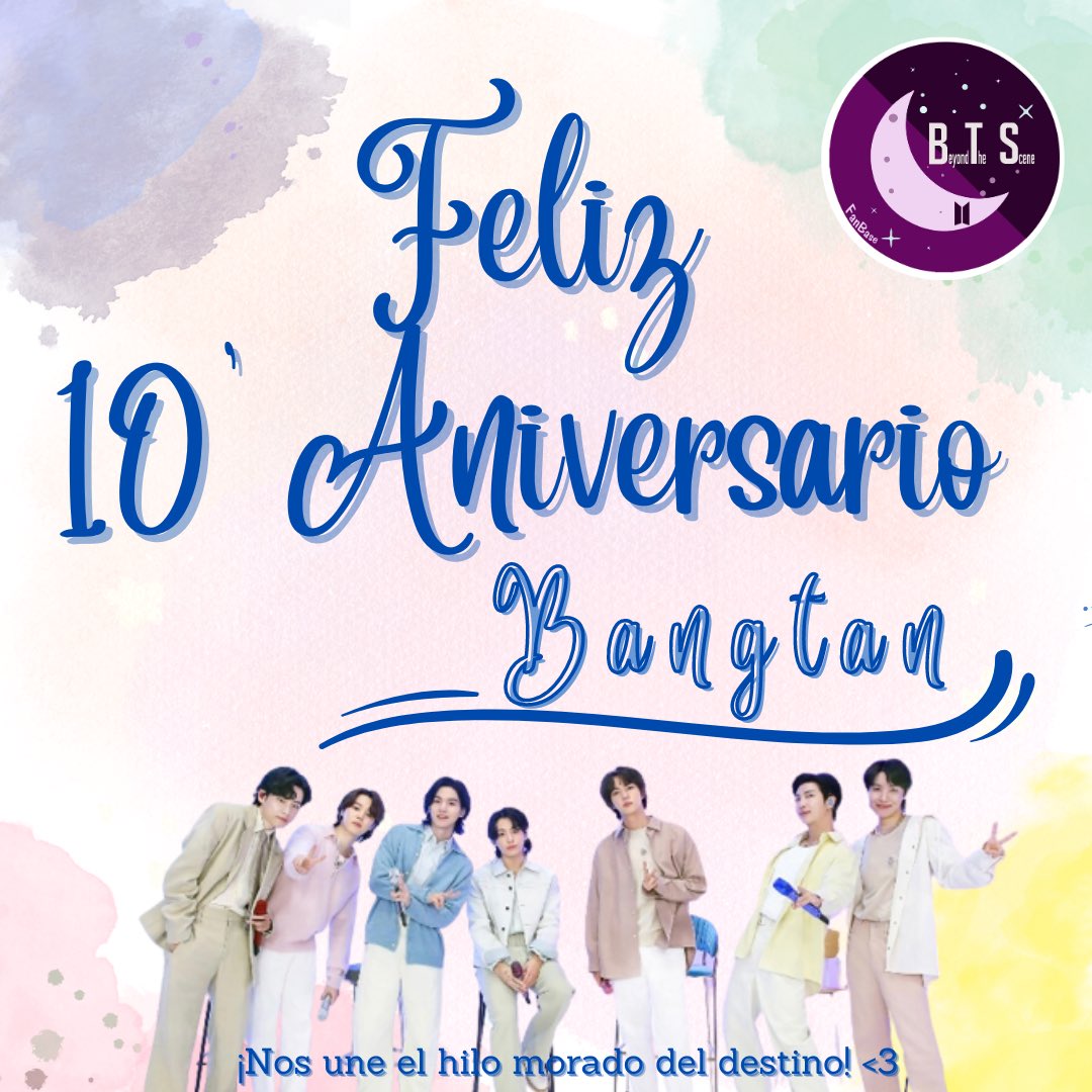 BTS_BeyondTheS_'s tweet photo. ¡Feliz 10’ Aniversario a B A N G T A N! ~💜✨
La fan base esta sumamente agradecida con todo Army💜 por el amor constante y sincero que les brindamos a los chicos! 
🐨🐹🐱🐿🐤🐻🐰 ✨

(+) https://t.co/whnz2pfANI