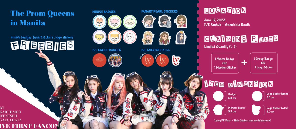 kaichimoo's IVE Prom Queens in MNL Freebies 
w/@IVEntsPHand special thanks to <a href="/GAEULDATA/">GAEUL DATA</a>

Location
Jun. 17, 2023 @ IVE FANHUB - GAEULDATA Booth

Limited Quantities - Strictly 1:1 only 
Get 2 items , Pairing is limited by availability

#IVE #아이브 #ThePromQueens #IVEMNL2023