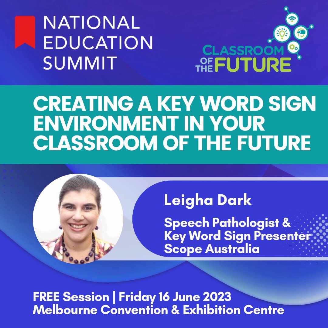 NatEduSummit's tweet image. FREE PD SESSION ➡️Creating a key word sign environment in your #classroomofthefuture

#KeyWordSign is an innovative &amp;amp; inclusive approach to supporting children with communication needs in the classroom. Learn more tomorrow at @natedusummit

Register FREE &amp;gt; nationaleducationsummit.com.au/melbourne/clas…