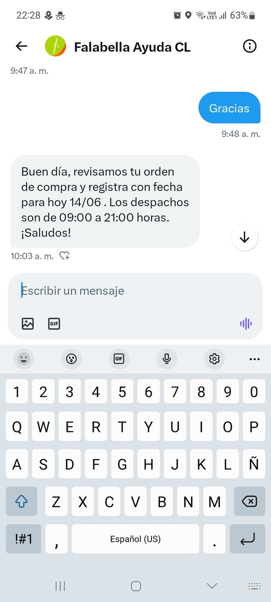 solange99284446's tweet photo. @FalabellaAyuda nuevamente me dan fecha para el despacho y el producto no llega. Que pasa con su sistema de entregas? Primero me indican 12 de junio, luego 14 y nada aún. Quien entrega solución? Esta es la respuesta q me entregan por interno. https://t.co/YUkdNjkdro