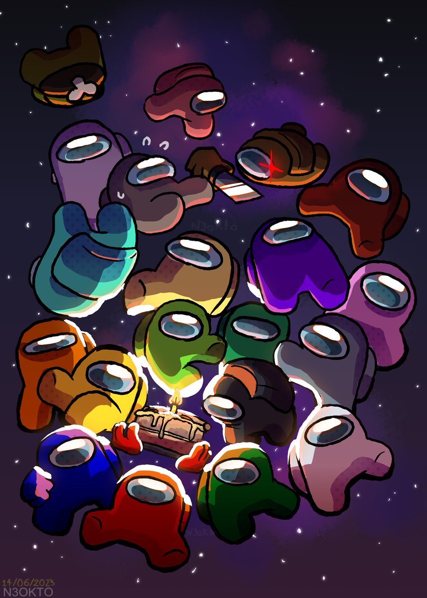among us 5th anniversary 
here's some space jellybeans with legs that kill each other floating in space or something

#AmongUs #AmongUsFanArt