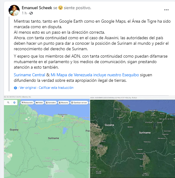Los surinameses apoyan la labor de #MiMapa y @SurinameCentral en torno a la difusión de las verdaderas fronteras de Venezuela y Surinam #14Jun 

Por eso es importante que no solo publiquemos el mapa de Venezuela con el Esequibo, sino también el del Surinam con el Tigri.