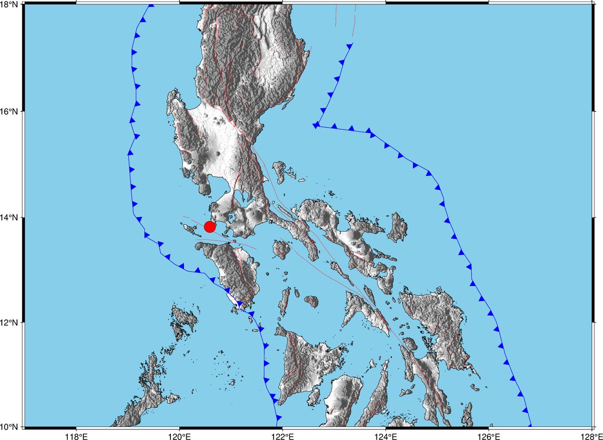 #EarthquakePH #EarthquakeBatangas
#iFelt_BatangasEarthquake
Earthquake Information No.1
Date and Time: 15 June 2023 - 10:19 AM
Magnitude = 6.2
Depth = 103 km
Location = 13.82°N, 120.59°E - 004 km S 73° W of Calatagan (Batangas)

earthquake.phivolcs.dost.gov.ph/2023_Earthquak…