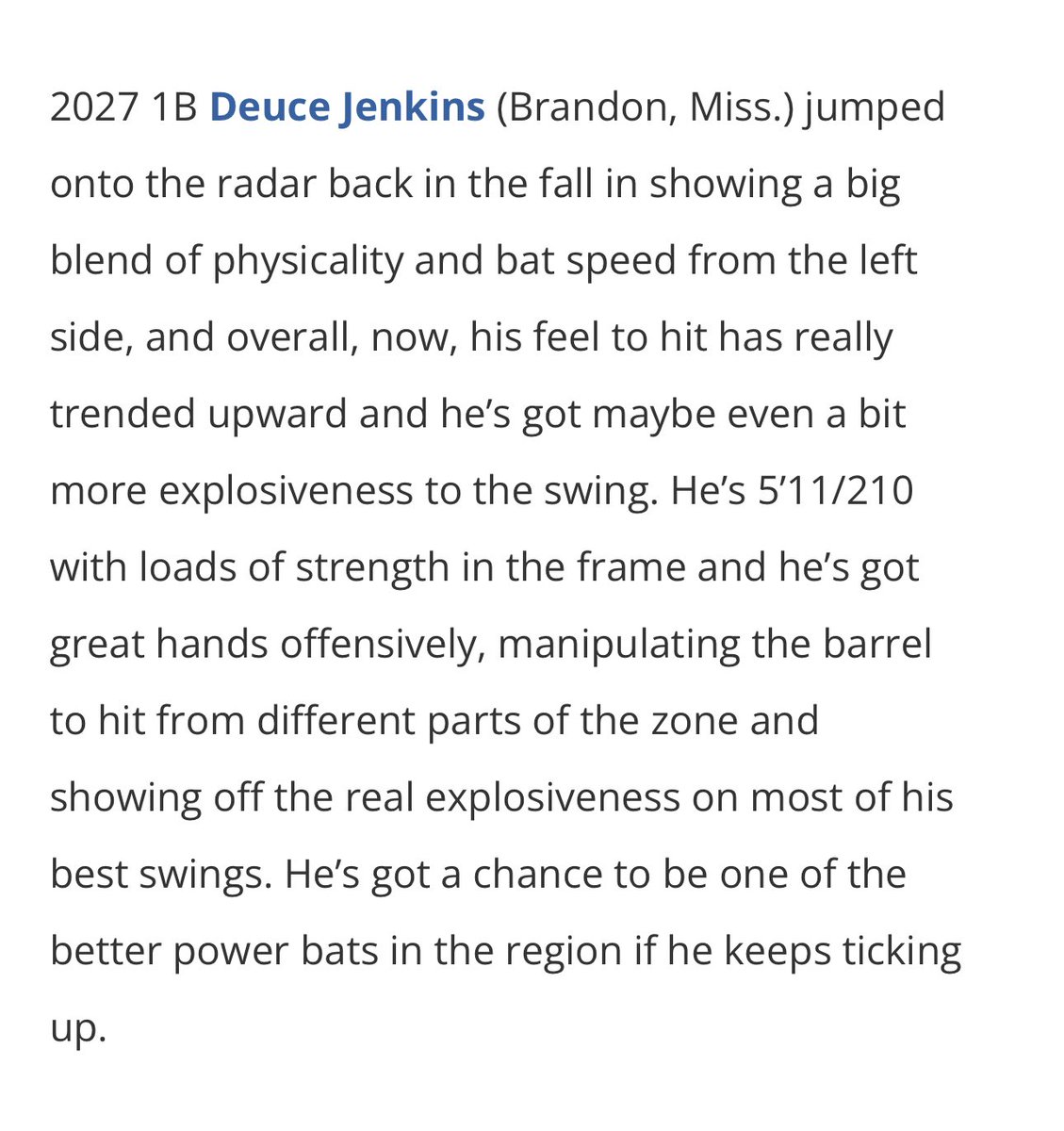 deuce_jenkins's tweet photo. Thankful and grateful for the write up and the words!! #grateful #workn @PG_Scouting @PerfectGameUSA @JBrownPG @SBGsox https://t.co/dAckUDQURw
