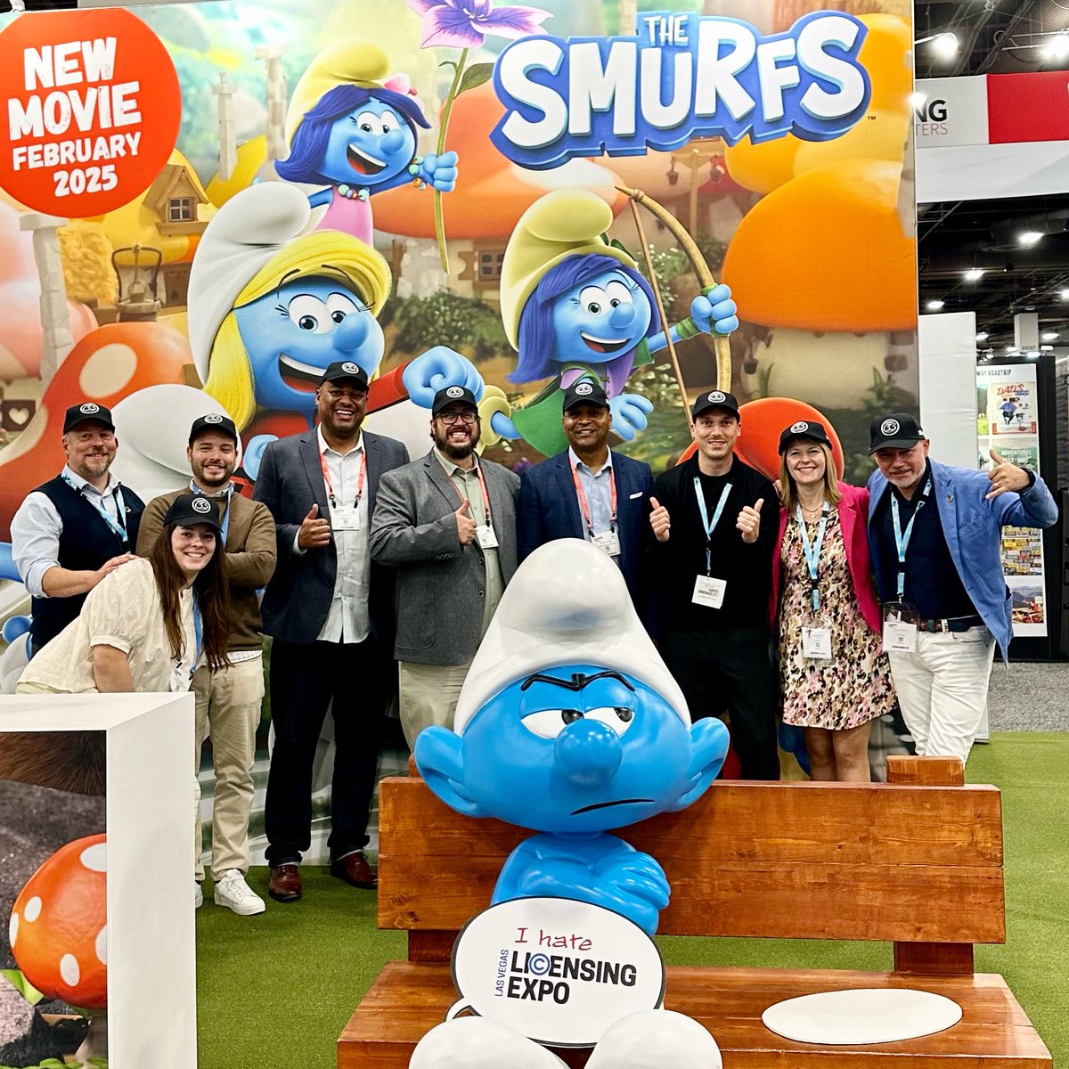 JavonFrazier's tweet photo. Met with #TheSmurfs team at Licensing Expo about our new game https://t.co/452QACk2au. Proud to be partners, driving success together. Reach out to learn about our collaborations. Cheers to our inspirational partners! #LicensingShow #Smurfs #MaestroMedia #Success https://t.co/BEngNfJDRS