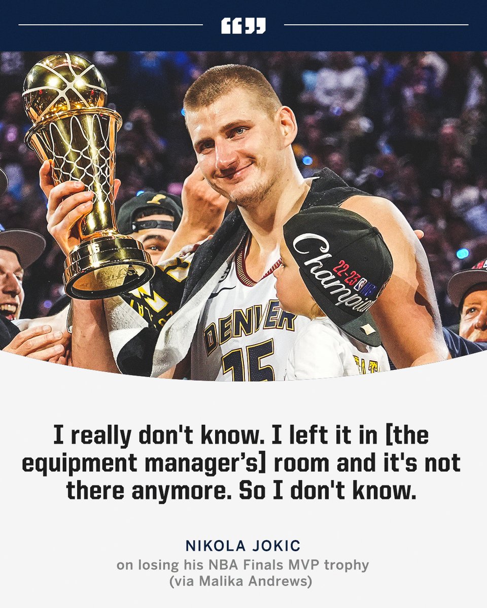 Nikola Jokic really didn’t know where his NBA Finals MVP trophy ended up 😅 (via @malika_andrews)