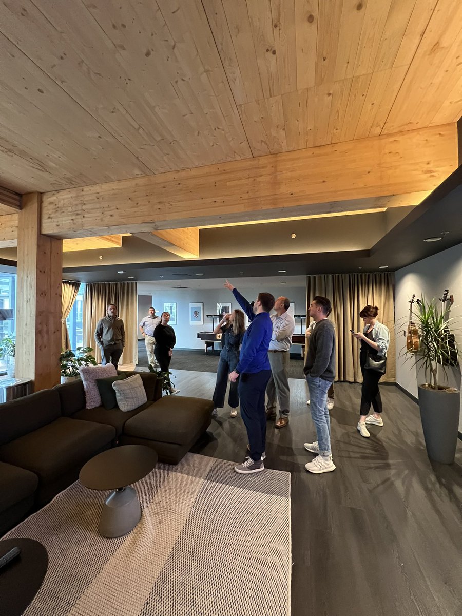 adammsmi's tweet image. Enjoyed a great tall mass timber building tour at @IntroCLE with our @synecdochedesig team and our construction managers for our Ann Arbor project today. 500k sf of residential, 8 stories of timber on a concrete podium. Brilliant design and construction.