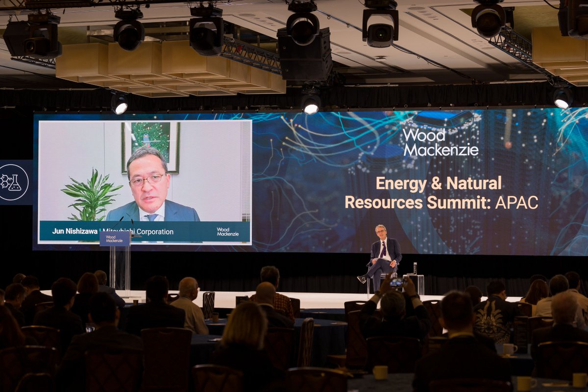 WoodMackenzie's tweet photo. Our exciting keynote interview at #WMSummitAPAC with Mitsubishi Corporation's Jun Nishizawa, EVP, Group CEO, Natural Gas Group, and Wood Mackenzie's Simon Flowers, Chairman and Chief Analyst, has kicked off! https://t.co/TgVtiOYyzS