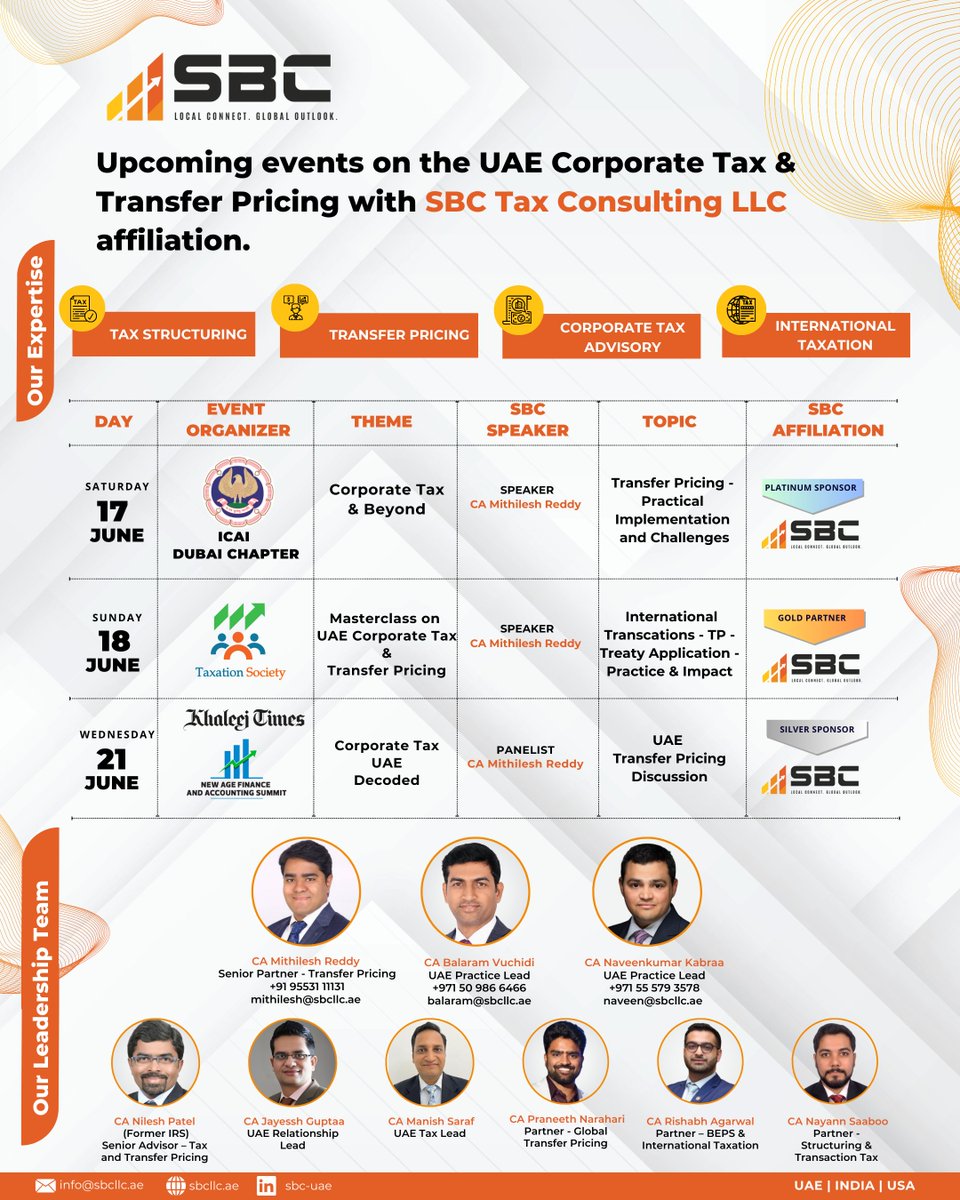 SBC Tax Consulting LLC - SBC UAE 
#tax #icai #ca #uaecorporatetax #uae #dubai #dubaibusiness #taxlaws #transferpricing #taxes #planning #taxation #internationaltax #charteredaccountant #dubailawyer #india #consulting #business #multinationals