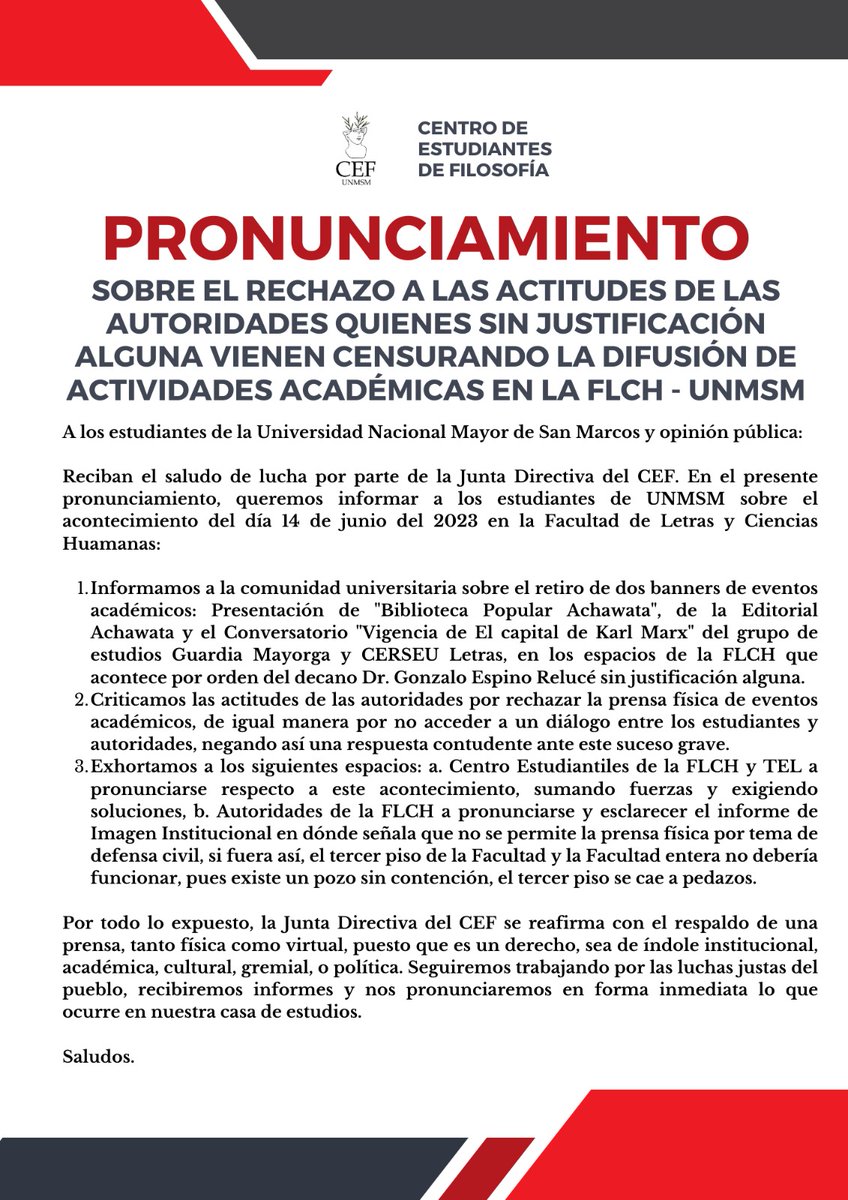 CEDAN_UNMSM's tweet photo. #CEDANINFORMA
#UNMSM #FLCH https://t.co/HrzsZ8twzv