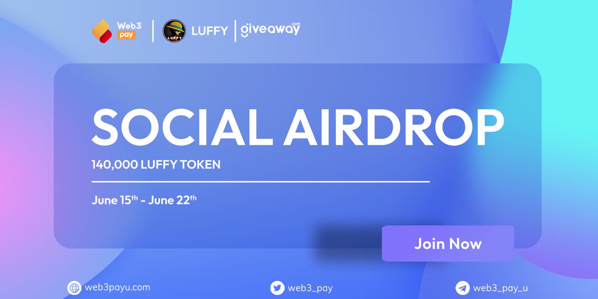 🎉🎉140,000 LUFFY Token - Social Airdrop

Join Campaign: s.giveaway.com/10lva0r
<a href="/Giveaway_HQ/">Giveaway.com</a> rewards vMfLvnl4QFK

Rewards:
🎁 140000 LUFFY for 5 winners with an average amount