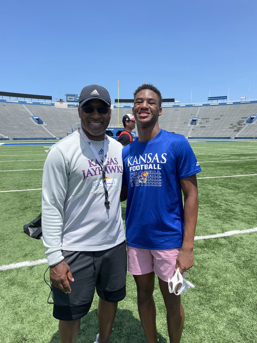 Chancetaylor26's tweet photo. Had a great day @KU_Football MegaCamp.  Appreciate the coaching from @CoachTSamuel and the invite from @BillyBonneau.  Looking forward to returning to Lawrence in the fall. @Coachponcy58 @CoachBotts84  @PHSPantherFB @PrepRedzoneMO https://t.co/lJoipj3jAn