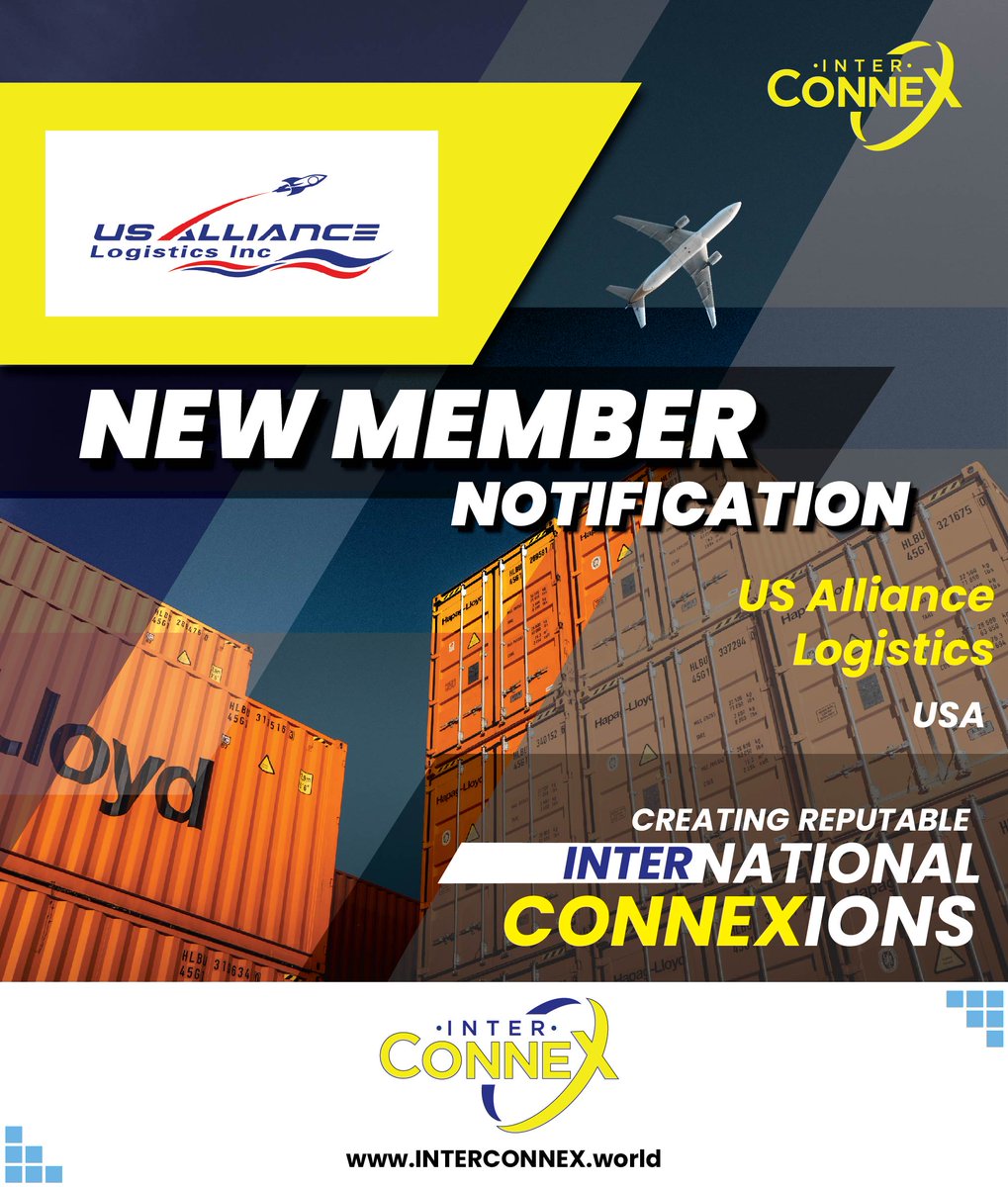 ICXNetwork's tweet photo. Inter-ConneX welcomes US Alliance Logistics of the United States to creating INTERnational CONNEXions with us and our Members.
#INTERCONNEX #ICX #INTERNATIONALCONNEXIONS https://t.co/F1xEvMOQKd