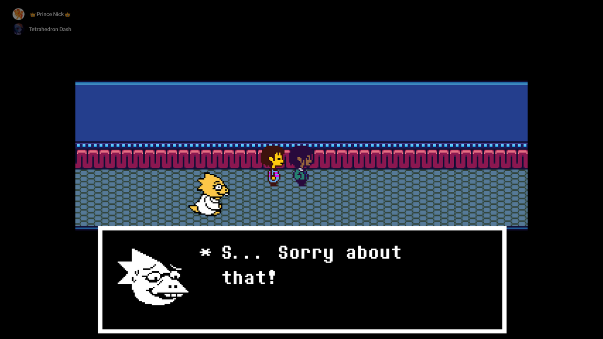 RnbwFactoryDash's tweet photo. #undertale #undertaletogether
I had some fun continuing my multiplayer pacifist playthrough with my best friend @NicholasLeeHam2 (He never played Undertale before)! I helped him through Muffet and especially Mettaton EX who took us so long because of how long we took to act, lol https://t.co/GYvqn8xVlT