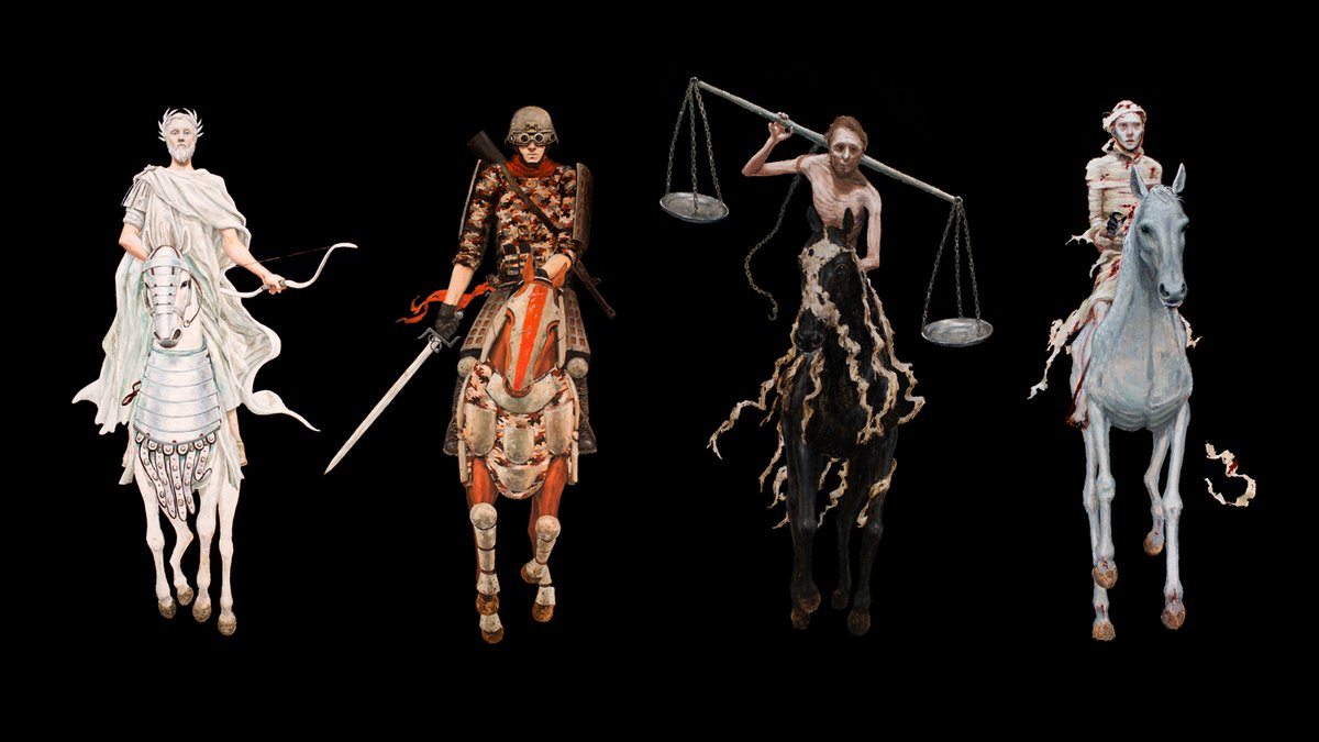 COG_AIC's tweet image. In the first century, the apostle John witnessed a captivating vision of four horsemen riding different-colored horses. What do four horsemen riding different-colored horses symbolize? buff.ly/3CdYOCS #revelation #Apocalypse #FourHorsemen